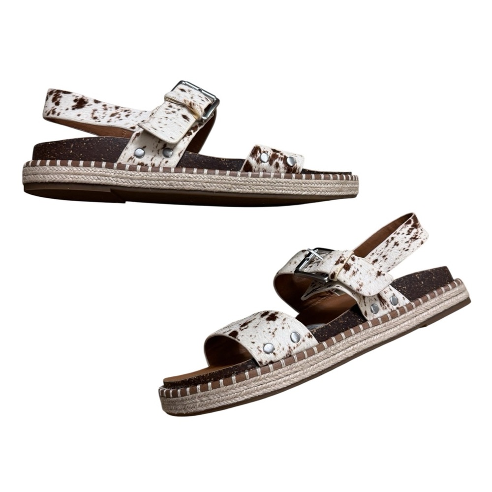 Lucky Brand | NEW White & Brown Speckled Buckle Leather Espadrille-Style Sandals